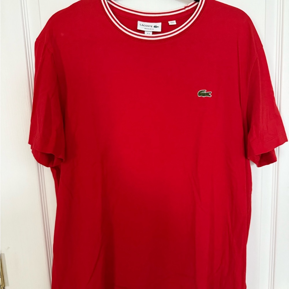 Lacoste Red Short Sleeve Tee with Classic Crew Neck